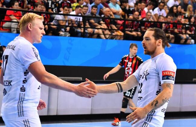 29.04.2018 Skopje(FYR Macedonia) HC Vardar-THW Kiel 2nd 1 4 final match Champions League men s handball Paatrick Wiencek (L),Ole Rahmel (r) THW Kiel :Str 