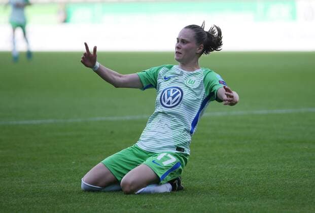 Wolfsburg vs Chelsea CL Women Wolfsburg Germany 29 04 2018 FOOTBALL VfL Wolfsburg vs Chelsea Semi-Finals UEFA Womens Champions League Season 2017 18 Image shows Ewa Pajor VfL Wolfsburg celebrate their goal for Wolfsburg