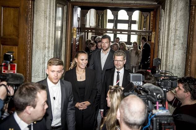 Caroline Wozniacki forlader Koebenhavns Raadhus efter at vaere blevet hyldet, mandag den 30. april 2018. Koebenhavns overborgmester Frank Jensen byder paa lykoenskninger og raadhuspandekager under besoeget.. , Copenhagen Denmark  Copyright: RitzauxScanpix MadsxClausxRasmussenx cop106 spdk20180430-140023-L