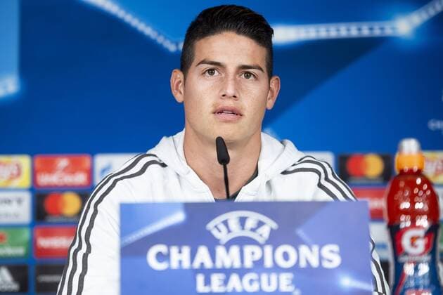Bayern Múnich James Rodriguez during press conference PK Pressekonferenz day before UEFA Champions League semi finals match between Real Madrid and Bayern Múnich at Santiago Bernabeu Stadium in Madrid, Spain. April 30, 2018.  (20180430004)