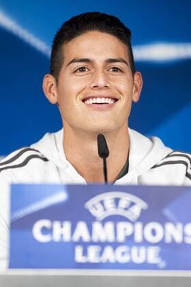 Bayern Múnich James Rodriguez during press conference PK Pressekonferenz day before UEFA Champions League semi finals match between Real Madrid and Bayern Múnich at Santiago Bernabeu Stadium in Madrid, Spain. April 30, 2018.  (20180430008)