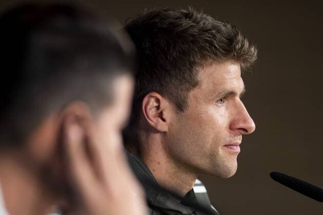Bayern Múnich Thomas Muller during press conference PK Pressekonferenz day before UEFA Champions League semi finals match between Real Madrid and Bayern Múnich at Santiago Bernabeu Stadium in Madrid, Spain. April 30, 2018.  (20180430016)