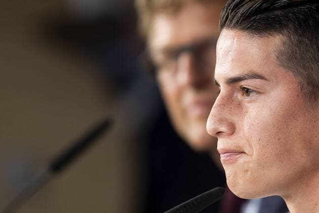 Bayern Múnich James Rodriguez during press conference PK Pressekonferenz day before UEFA Champions League semi finals match between Real Madrid and Bayern Múnich at Santiago Bernabeu Stadium in Madrid, Spain. April 30, 2018.  (20180430020)