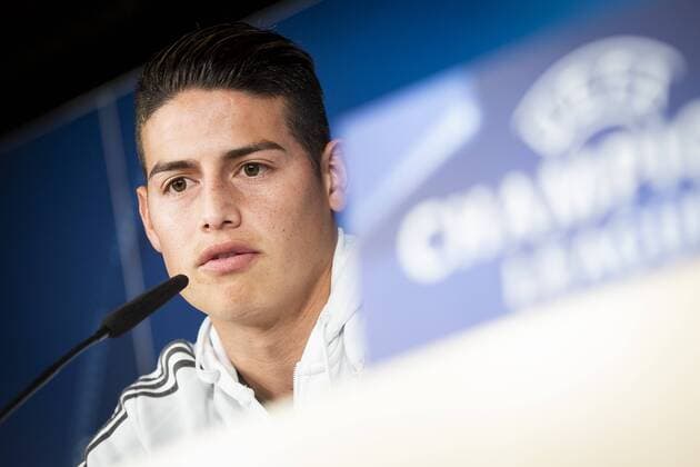 Bayern Múnich James Rodriguez during press conference PK Pressekonferenz day before UEFA Champions League semi finals match between Real Madrid and Bayern Múnich at Santiago Bernabeu Stadium in Madrid, Spain. April 30, 2018.  (20180430028)