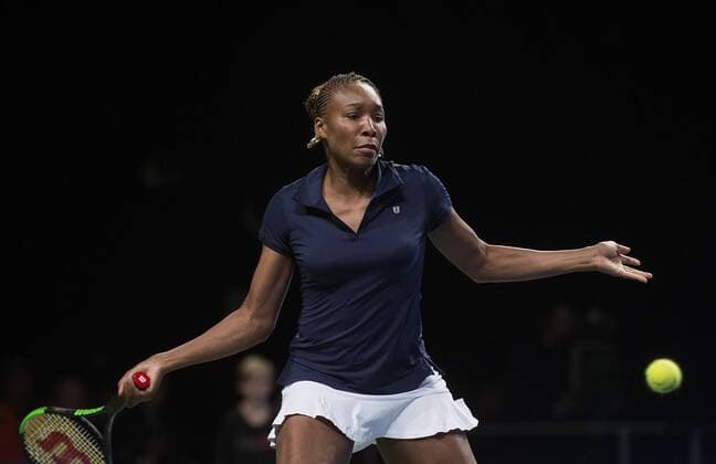 Tennis, Caroline Wozniacki - Venus Williams in Kopenhagen Verdensstjernerne Caroline Wozniacki og Venus Williams moeder hinanden i Champions Battle 2018 i Telia Parken Mandag den 30. april 2018. , Copenhagen Denmark  Copyright: Scanpix LiselottexSabroex COP101 spdk20180430-212706-L