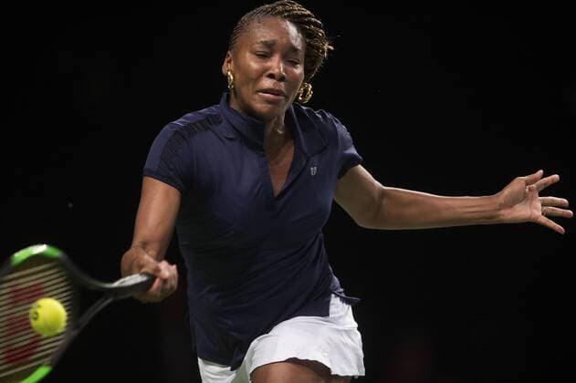 Tennis, Caroline Wozniacki - Venus Williams in Kopenhagen Verdensstjernerne Caroline Wozniacki og Venus Williams moeder hinanden i Champions Battle 2018 i Telia Parken Mandag den 30. april 2018. , Copenhagen Denmark  Copyright: Scanpix LiselottexSabroex COP101 spdk20180430-224549-L