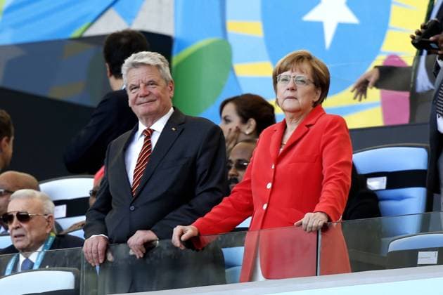 MERKEL Angela Chancellor with President Gauck World Cup 2014 Brasil FIFA World Cup 2014 in Brazil Final game Germany against Argentina on 13 July 2014 in Rio de Janeiro