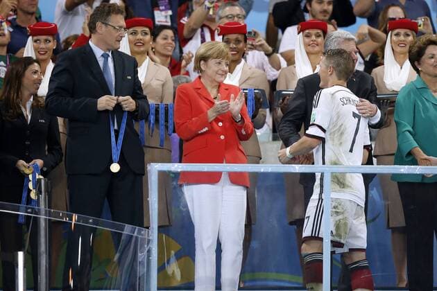 SCHWEINSTEIGER Bastianl Team Germany at the award ceremony with Chancellor MERKEL Angela and President GAUCK World Cup 2014 Brasil FIFA World Cup Brazil 2014 Final game Germany v Argentina 1 0 on 13 July 2014 in Rio de Janeiro