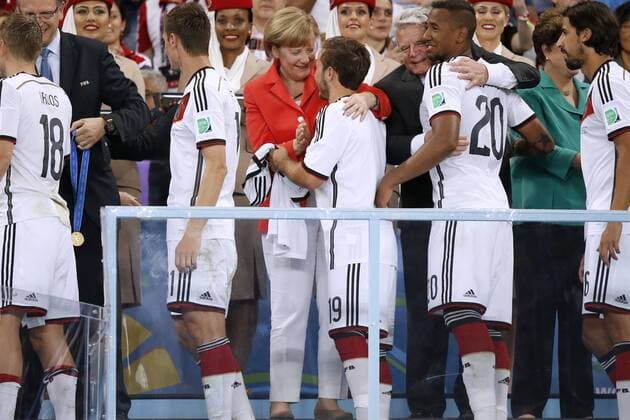 GOETZE Mario Team Germany at the award ceremony with Chancellor MERKEL Angela right President GAUCK with BOATENG Jerome World Cup 2014 Brasil FIFA World Cup Brazil 2014 Final match Germany v Argentina 1 0 on 13 July 2014 in Rio de Janeiro