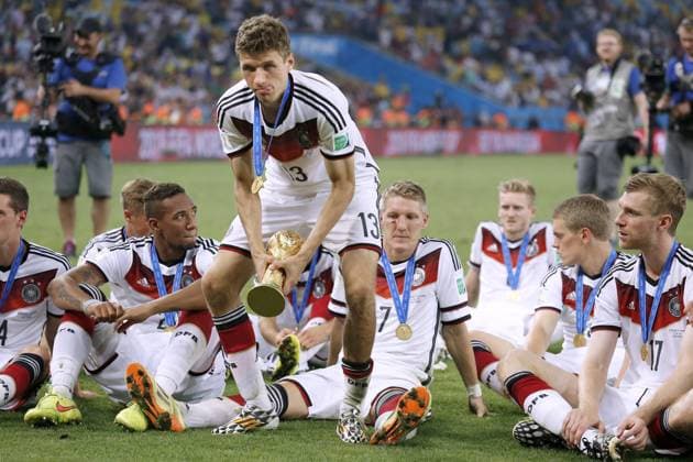 MUELLER Thomas Team Germany at the award ceremony with the World Cup 2014 World Cup Brazil FIFA World Cup 2014 in Brazil Final match Germany against Argentina 1 0 on 13 July 2014 in Rio de Janeiro