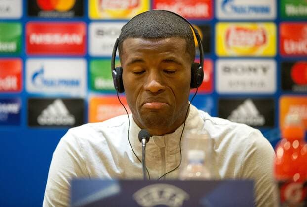 Liverpool press conference PK Pressekonferenz Georginio Wijnaldum of Liverpool speaks during the Liverpool press conference at the Stadio Olimpico, Rome Content Not Available For UK Newspapers Copyright: xRussellxHartx FIL-11727-0020