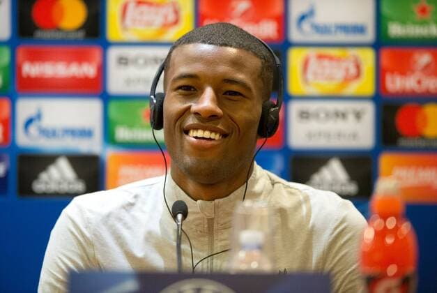 Liverpool press conference PK Pressekonferenz Georginio Wijnaldum of Liverpool speaks during the Liverpool press conference at the Stadio Olimpico, Rome Content Not Available For UK Newspapers Copyright: xRussellxHartx FIL-11727-0021