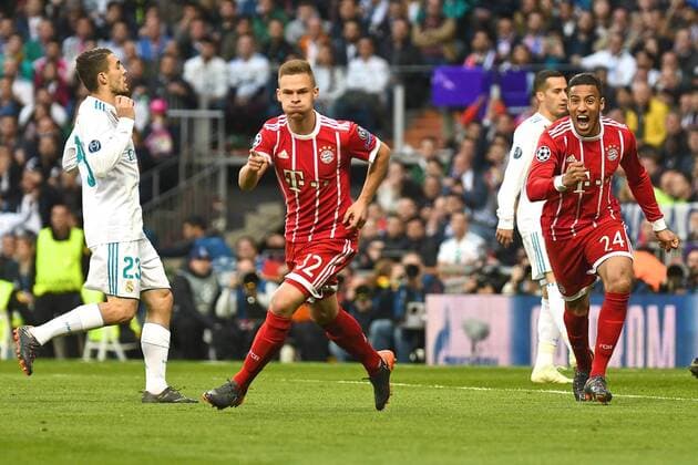 Real Madrid v Bayern Munich UEFA Champions League Semi-Final Joshua Kimmich of FC Bayern Munich celebrates scoring their first goal to make it Real Madrid 0 FC Bayern Munich 1 during the UEFA Champions League Semi-Final match at the Estadio Santiago Bernabeu, Madrid Content Not Available For UK Newspapers Copyright: xKristianxKanex FIL-11726-0001