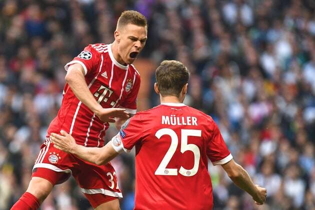 Real Madrid v Bayern Munich UEFA Champions League Semi-Final Joshua Kimmich of FC Bayern Munich celebrates scoring their first goal to make it Real Madrid 0 FC Bayern Munich 1 during the UEFA Champions League Semi-Final match at the Estadio Santiago Bernabeu, Madrid Content Not Available For UK Newspapers Copyright: xKristianxKanex FIL-11726-0003