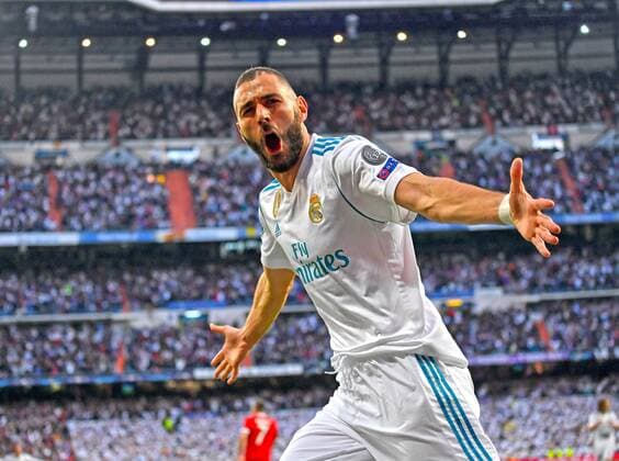 01 05 2018 Football UEFA Champions League 2017 2018 Semifinal Second leg Real Madrid FC Bayern Munich at the Bernabeu Stadium Madrid Torjubel to 1 1 equalizer of Karim Benzema Real Madrid