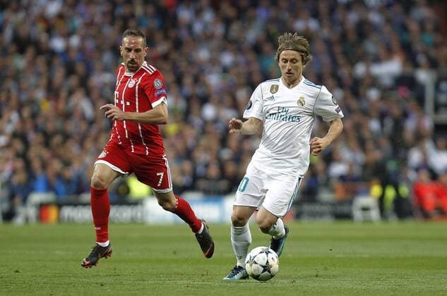 Soccer match between Real Madrid and Bayern Munich, second leg of semi finals of the Champions League 2017 2018, held at the Santiago Bernabeu stadium, in Madrid. (Photo: Jose Cuesta 261 Cordon Press). Luka Modric and Ribery  xJosexLuisxCuestax xx