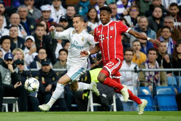 FOOTBALL CHAMPIONS LEAGUE SEASON 2017 2018 SEMI-FINAL RUECKSPIEL Real Madrid FC Bayern Muenchen 01 05 2018 David Alaba re Bayern Munich against Lucas Vazquez li Real Madrid Madrid