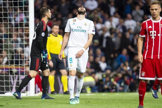 Real Madrid Karim Benzema during Semi Finals UEFA Champions League match between Real Madrid and Bayern Munich at Santiago Bernabeu Stadium in Madrid, Spain. May 01, 2018.  (20180501013)