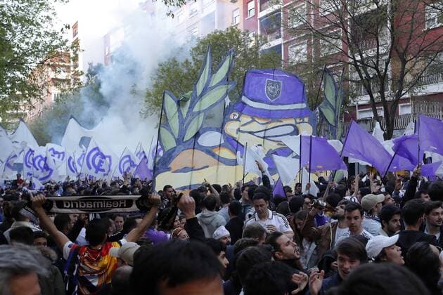 fans of Real Madrid outside the stadium before the match during the UEFA Champions League semi final match between Real Madrid and Bayern Munich at the Santiago Bernabeu stadium on May 01, 2018 in Madrid, Spain UEFA Champions League 2017 2018 xVIxVIxImagesx xMauricexvanxSteenxIVx 10820011