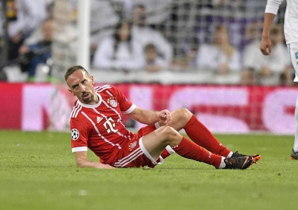 01 05 2018 Football UEFA Champions League 2017 2018 Final Semifinal Real Madrid FC Bayern Munich at Bernabeu Stadium Madrid Franck Ribery FC Bayern Munich on the ground