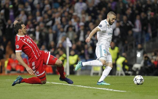 Soccer match between Real Madrid and Bayern Munich, second leg of semi finals of the Champions League 2017 2018, held at the Santiago Bernabeu stadium, in Madrid. (Photo: Jose Cuesta 261 Cordon Press). Karim Benzema score.  xJosexLuisxCuestax xx