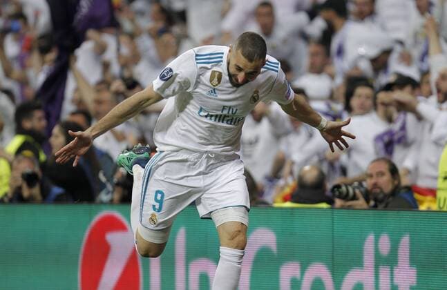 Soccer match between Real Madrid and Bayern Munich, second leg of semi finals of the Champions League 2017 2018, held at the Santiago Bernabeu stadium, in Madrid. (Photo: Jose Cuesta 261 Cordon Press). Karim Benzema celebrates after scoring.  xJosexLuisxCuestax xx