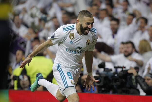 Soccer match between Real Madrid and Bayern Munich, second leg of semi finals of the Champions League 2017 2018, held at the Santiago Bernabeu stadium, in Madrid. (Photo: Jose Cuesta 261 Cordon Press). Karim Benzema celebrates after scoring.  xJosexLuisxCuestax xx