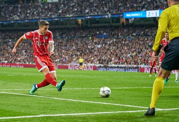 2 2 REAL MADRID FC BAYERN MUENCHEN Semi Finals Rueckspiel Football UEFA Champions League Madrid Spain 01 05 2018 CL Season 2017 2018 FCB. James RODRIGUEZ FCB 11 Scoring the gate to the 2 2 REAL MADRID FC