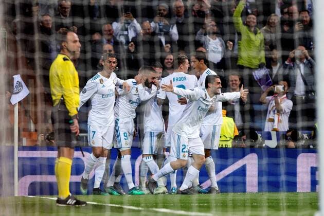 Real Madrid s players jubilate the second goal of the team during the UEFA Champions League semifinal second leg match between Real Madrid and Bayern Munich, at the Santiago Bernabeu stadium, in Madrid, Spain, 01 May 2018. Real Madrid vs. Bayern Munich !ACHTUNG: NUR REDAKTIONELLE NUTZUNG!  Copyright: xRodrigoxJimenezx MAD25 20180501-636608099460842573