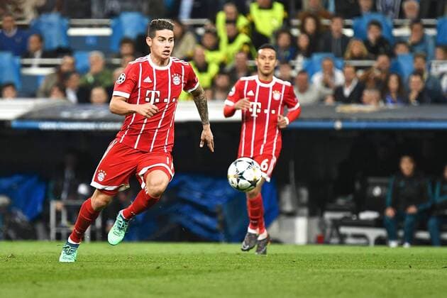 Real Madrid v Bayern Munich UEFA Champions League Semi-Final James Rodriguez of FC Bayern Munich during the UEFA Champions League Semi-Final match at the Estadio Santiago Bernabeu, Madrid Content Not Available For UK Newspapers Copyright: xKristianxKanex FIL-11726-0043