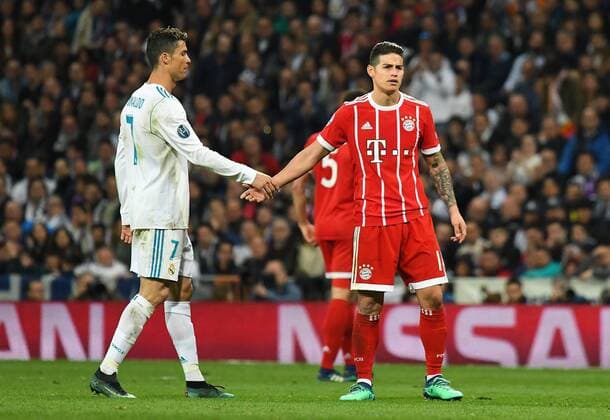 01 05 2018 xfux Football Champions League semi-finals Real Madrid FC Bayern Muenchen emspor v l Cristiano Ronaldo Real Madrid James Rodriguez FC Bayern Muenchen Madrid