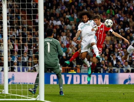 Madrid Spain 01 05 2018 UEFA Champions League 2017 18 Season Semi finals Semifinals Second leg Relegation Real Madrid FC Bayern Munich Marcelo and Thomas Mueller FCB in the fight DeFodi523