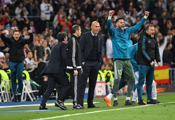 01 05 2018 xfux Football Champions League semi-finals Real Madrid FC Bayern Muenchen emspor v l Coach Zinedine Zidane Real Madrid rejoice rejoices after the game Madrid