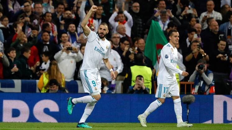 Madrid Spain 01 05 2018 UEFA Champions League 2017 18 Season Semi finals Semifinals Second leg Relegation Real Madrid Bayern Munich Karim Benzema Real Madrid celebrates his strike for the 2 1 DeFodi523
