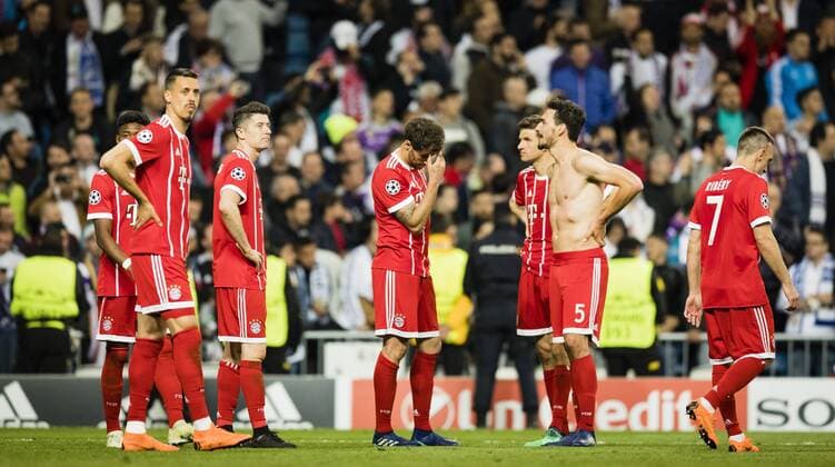 Madrid 01 05 2018 David Alaba FCB m2 Robert Lewandowski FCB Javi Martinez FC Mats Hummels FCB Franck Ribery FCB disappointed Real Madrid Bayern Munich