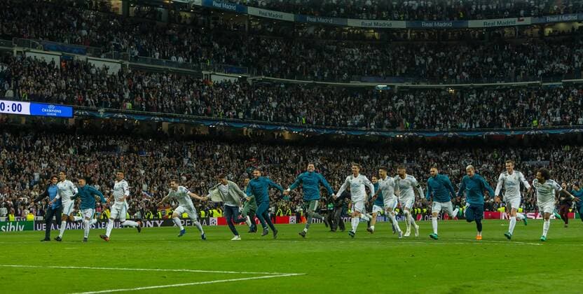 Madrid Spain 01 05 2018 UEFA Champions League 2017 18 Season Semi finals Semifinals Second leg Relegation Real Madrid Bayern Munich Muenchen players rejoice after Real DeFodi048