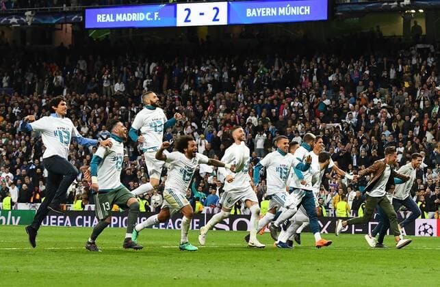 01 05 2018 xfux Football Champions League semi-finals Real Madrid FC Bayern Munich emspor v l Jesus Vallejo Real Madrid Marcelo Real Madrid Sergio Ramos Real Madrid and team cheering rejoices after the game Madrid