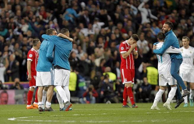 Soccer match between Real Madrid and Bayern Munich, second leg of semi finals of the Champions League 2017 2018, held at the Santiago Bernabeu stadium, in Madrid. (Photo: Jose Cuesta 261 Cordon Press). Real Madrid players celebrate the classification to the final.  xJosexLuisxCuestax xx