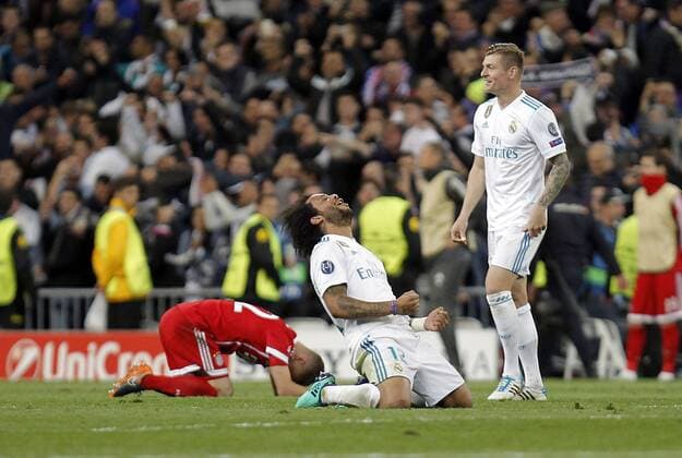 Soccer match between Real Madrid and Bayern Munich, second leg of semi finals of the Champions League 2017 2018, held at the Santiago Bernabeu stadium, in Madrid. (Photo: Jose Cuesta 261 Cordon Press). Real Madrid players celebrate the classification to the final.  xJosexLuisxCuestax xx