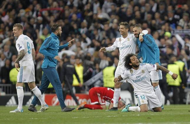 Soccer match between Real Madrid and Bayern Munich, second leg of semi finals of the Champions League 2017 2018, held at the Santiago Bernabeu stadium, in Madrid. (Photo: Jose Cuesta 261 Cordon Press). Real Madrid players celebrate the classification to the final.  xJosexLuisxCuestax xx