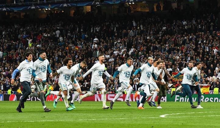 01 05 2018 xfux Football Champions League semi-finals Real Madrid FC Bayern Muenchen emspor v l 01 05 2018 xfux Football Champions League semi-finals Real Madrid FC Bayern Muenchen emspor v l Jesus Vallejo Real Madrid Marcelo Real Madrid Sergio Ramos Real Madrid and Team Ajubeln celebrate rejoicing after the match