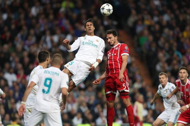 May 1, 2018 - Madrid, Spain - RAPHAEL VARANE of Real Madrid duels for the ball with MATS HUMMELS Bayern Munich during the UEFA Champions League, semi final, 2nd leg football match between Real Madrid CF and FC Bayern Munich on May 1, 2018 at Santiago Bernabeu stadium in Madrid, Spain Football - UEFA Champions League - Real Madrid CF vs FC Bayern Munich  - ZUMAb169 20180501_zaa_b169_014 Copyright: xManuelxBlondeau Aop.Pressx