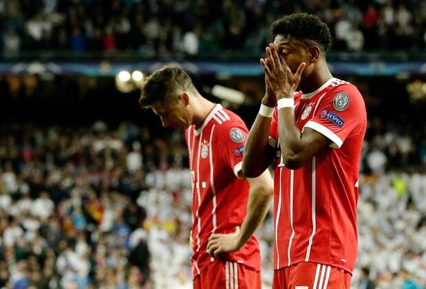 FOOTBALL CHAMPIONS LEAGUE SEASON 2017 2018 SEMI-FINAL RUECKSPIEL Real Madrid FC Bayern Muenchen 01 05 2018 Disappointment Bayern Munich David Alaba re and Robert Lewandowski behind Madrid
