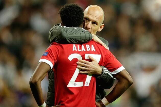 FOOTBALL CHAMPIONS LEAGUE SEASON 2017 2018 SEMI-FINAL RUECKSPIEL Real Madrid FC Bayern Muenchen 01 05 2018 Disappointment FC Bayern Munich Arjen Robben re and David Alaba Madrid