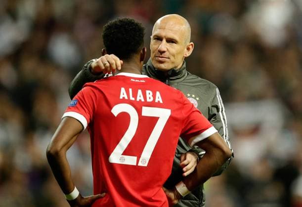FOOTBALL CHAMPIONS LEAGUE SEASON 2017 2018 SEMI-FINAL RUECKSPIEL Real Madrid FC Bayern Muenchen 01 05 2018 Disappointment FC Bayern Munich Arjen Robben re and David Alaba Madrid