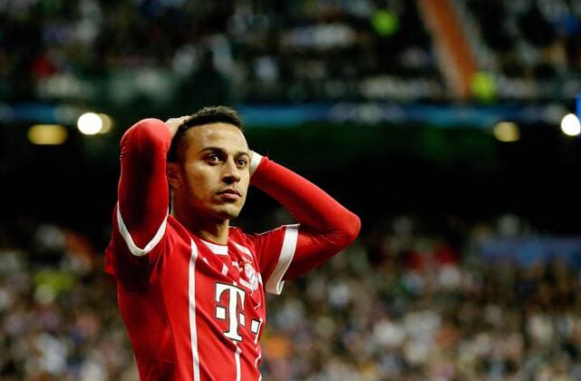 FOOTBALL CHAMPIONS LEAGUE SEASON 2017 2018 SEMI-FINAL RUECKSPIEL Real Madrid FC Bayern Muenchen 01 05 2018 Disappointment FC Bayern Muenchen Thiago Alcantara Madrid
