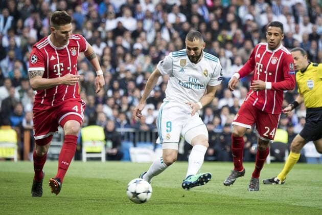 Niklas Süle Karim Benzema and Corentin Tolisso at the UEFA Champions League semi-final match Real Madrid against Bayern Munich 2 2 at the Estadio Santiago Bernabeu Madrid 01 05 2018  Foto:xDyDxFotografosx xFuturexImage