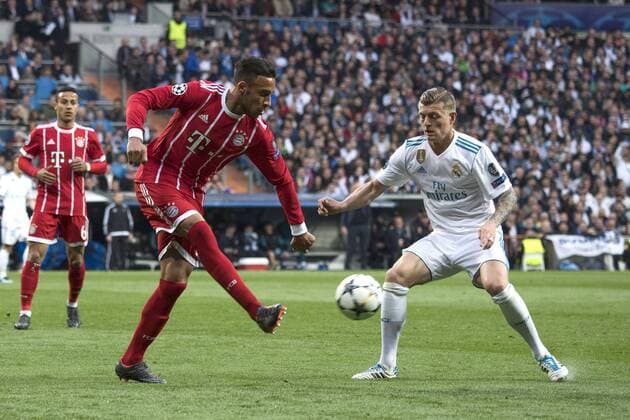 Corentin Tolisso and Toni Kroos at the UEFA Champions League semi-final match Real Madrid against Bayern Munich 2 2 at the Estadio Santiago Bernabeu Madrid 01 05 2018  Foto:xDyDxFotografosx xFuturexImage