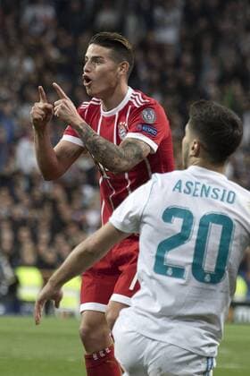 James Rodriguez and Marco Asensio in the UEFA Champions League semi-final match Real Madrid against Bayern Munich 2 2 at the Estadio Santiago Bernabeu Madrid 01 05 2018  Foto:xDyDxFotografosx xFuturexImage