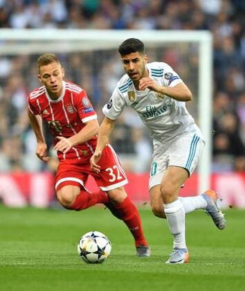 Marco Asensio Willemsen Real left on the ball Joshua Kimmich Bayern Real Madrid FC Bayern UEFA Champions League CL Semi Finals 1 2 Final 2nd leg Playoff season 2017 2018 Football Soccer soccer Men Germany Germany Madrid 1 5 2018 Stadion Bernabeu